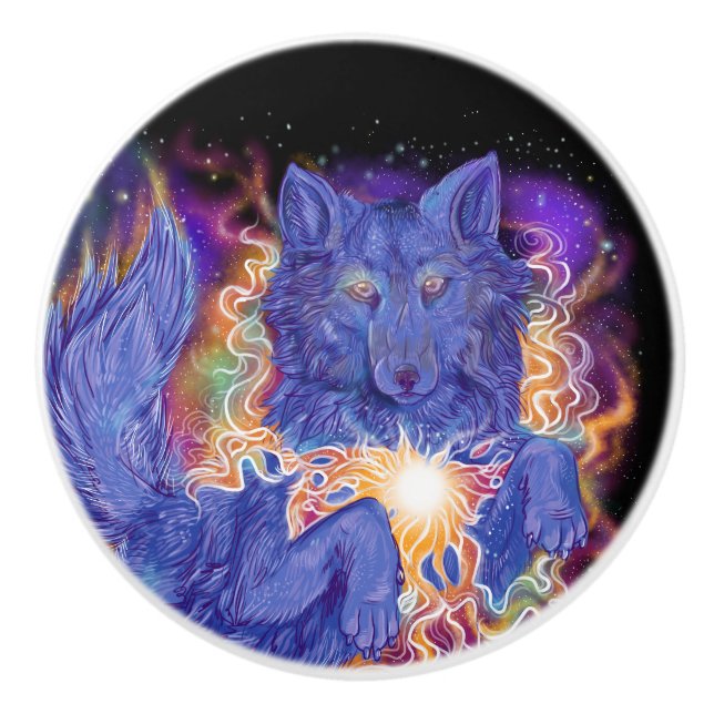 Cosmic Wolf Ceramic Knob (Front)