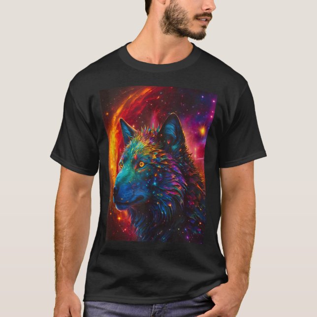 Cosmic Wolf, Galaxy Spirit Animal Fantasy Space T-Shirt (Front)