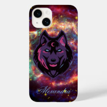 Cosmic Wolf, Purple Graphic Art, Galaxy Background
