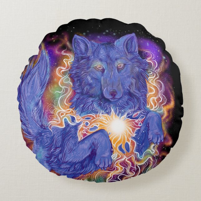 Cosmic Wolf Round Cushion (Front)