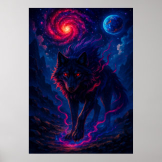 Cosmic Wolf with Galaxy Energy Fantasy  Poster
