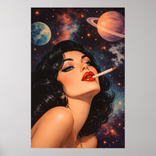 Cosmic Woman Poster, Retro Glam Portrait Print