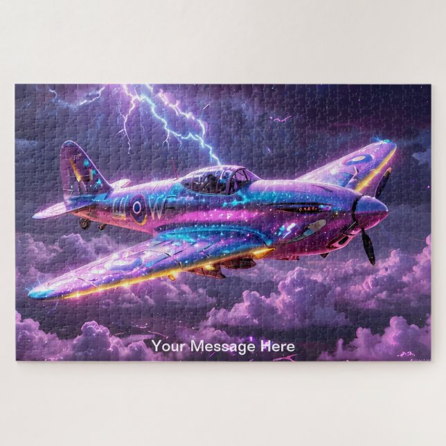 Cosmic WW2 Spitfire with vibrant Neon Color Jigsaw Puzzle (Horizontal)