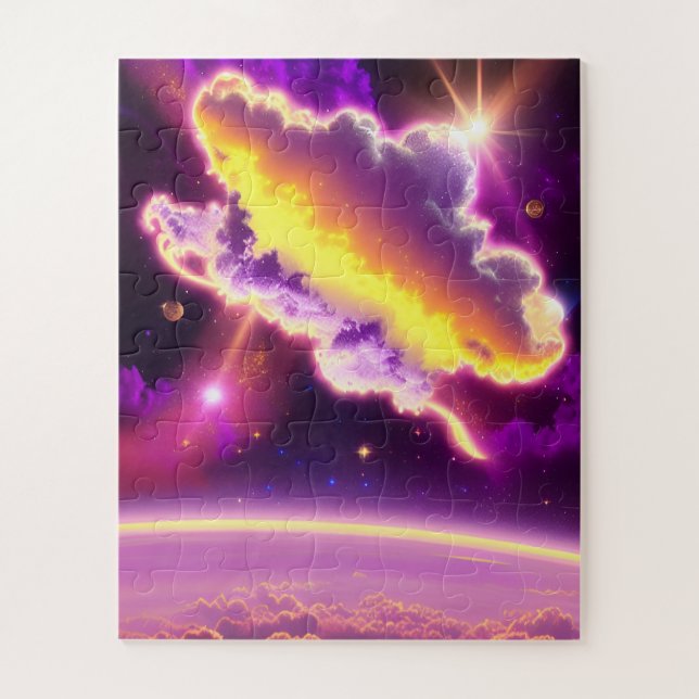 Cosmic Yellow Purple Cloud Zap Atmospheric Planet Jigsaw Puzzle (Vertical)