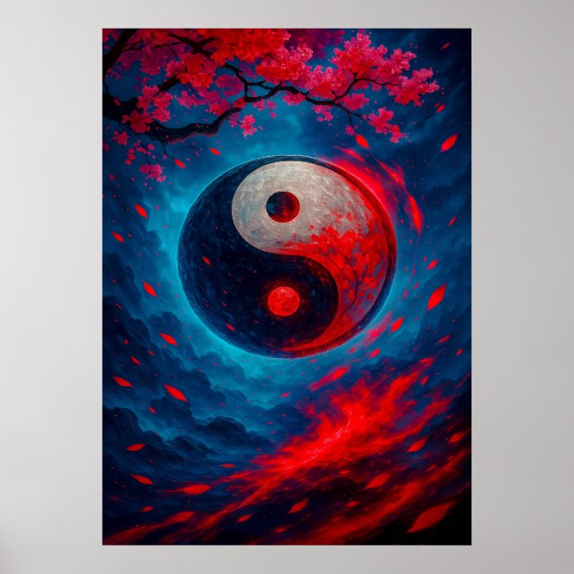 Cosmic Yin Yang with Cherry Blossoms Fantasy Poster (Front)