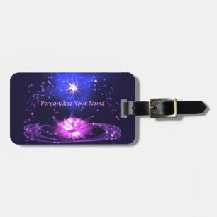 Cosmic Zen Purple Crystal Lotus Flower Stars Lugga Luggage Tag