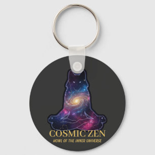 Cosmic Zen Wolf   Meditating Galaxy Spirit Animal  Key Ring