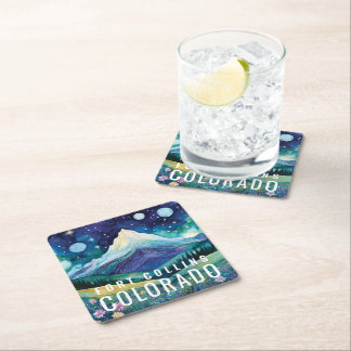 Cosmo Galaxy Mountain Watercolor Custom City State Square Paper Coaster