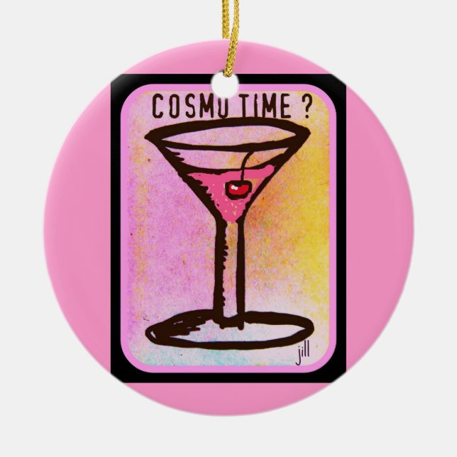 COSMO TIME PINK MARTINI PRINT CERAMIC TREE DECORATION (Front)
