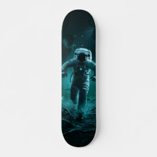 Cosmonaut Running on a Planet Skateboard