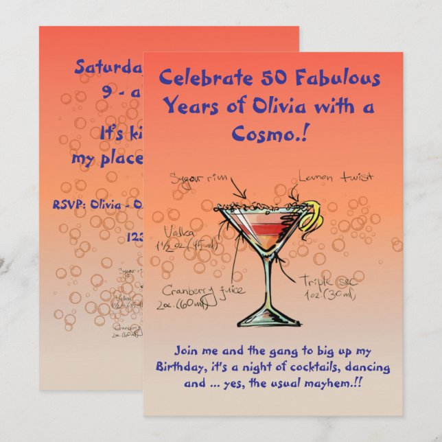 Cosmopolitan Birthday Party Invitation (Front/Back)