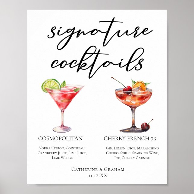 Cosmopolitan Cherry French 75 Cocktails Menu Poster (Front)