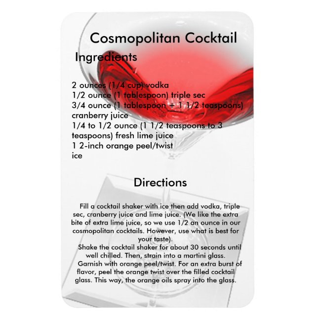 Cosmopolitan Cocktail Drink Recipe Magnet (Vertical)