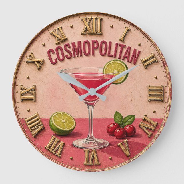 Cosmopolitan Cocktail Pink Martini Bar Decor  Large Clock (Front)