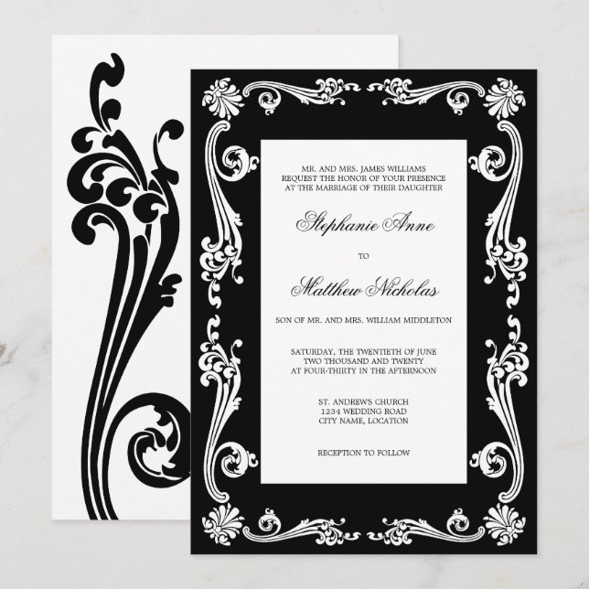 Cosmopolitan Flourish Swirls Wedding Invitation (Front/Back)