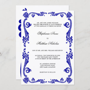 Cosmopolitan Royal Blue Flourish Swirls Wedding Invitation