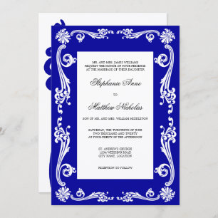Cosmopolitan Royal Blue Flourish Swirls Wedding Invitation