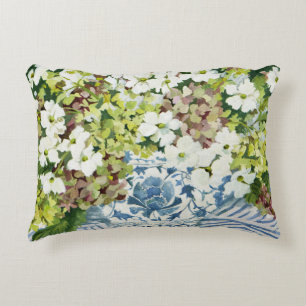 Cosmos and hydrangeas in a chinese vase 2013 decorative cushion