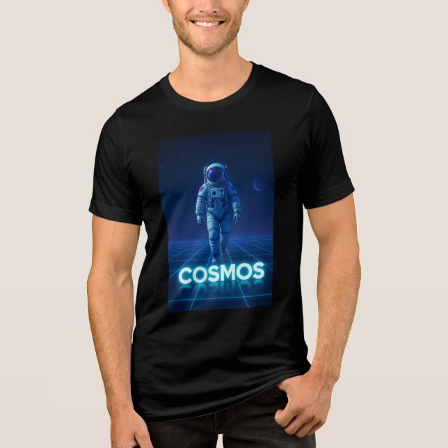 Cosmos Astronaut Neon Art Print | Futuristic  Tri-Blend Shirt (Front)