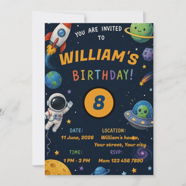 Cosmos birhday party invitation (Front)