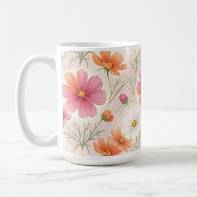 Cosmos Blossoms Pastel Harmony Coffee Mug (Left)