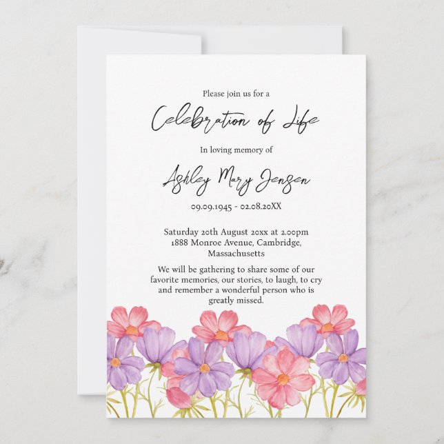 Cosmos Celebration of Life Photo Funeral Invitation (Back)