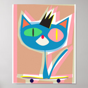 COSMOS — Chat couronné en skateboard Poster
