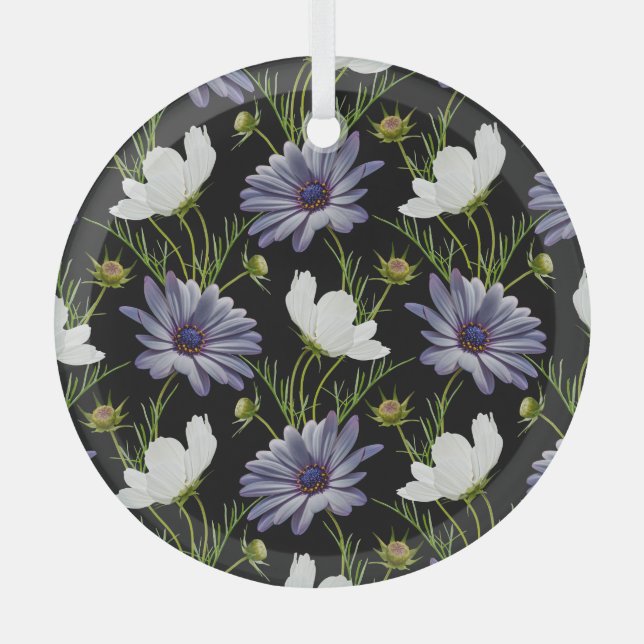 Cosmos Daisy Floral Seamless Collage Glass Tree Decoration (Front)