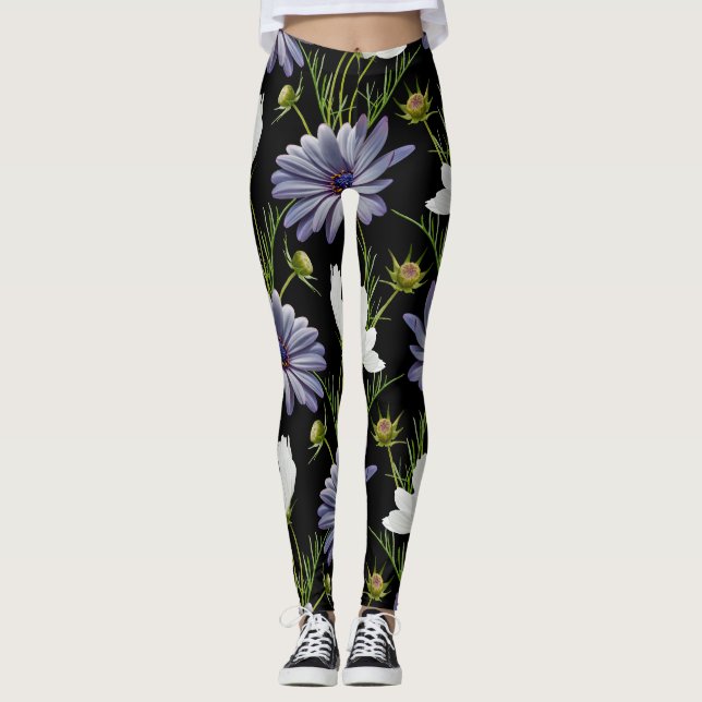 Cosmos Daisy Floral Seamless Collage Leggings (Front)