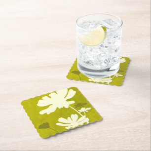 Cosmos Floral Silhouette Lime Green Summer Home Paper Coaster