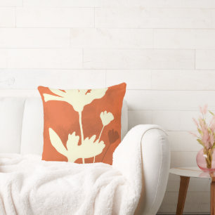 Cosmos Floral Silhouette with orange background Cushion