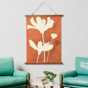 Cosmos Floral Silhouette with orange background Hanging Tapestry