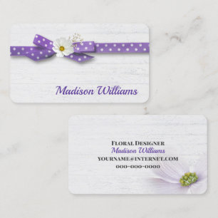 Cosmos Flower in Polka Dot Ribbon Business Card