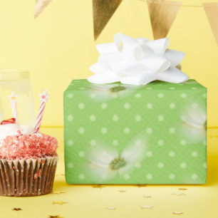 Cosmos flower on polka dots wrapping paper