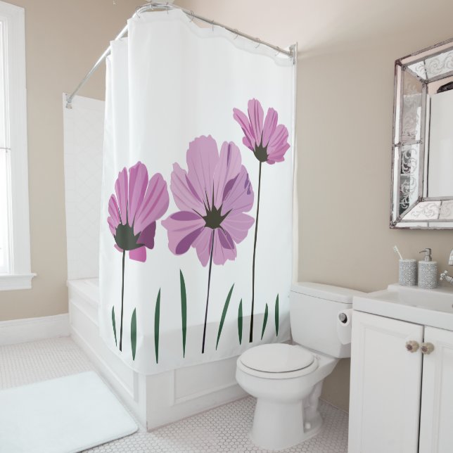 Cosmos Flower Purple Flower Pink Flower    Shower Curtain (In Situ)