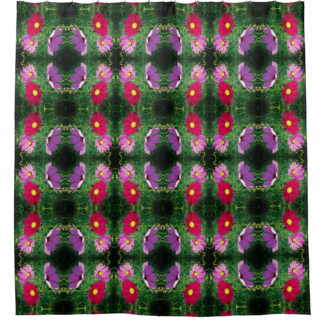 Cosmos Flower Trio Abstract Pattern Shower Curtain (Front)
