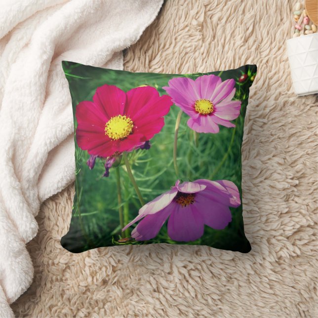 Cosmos Flower Trio  Cushion (Blanket)