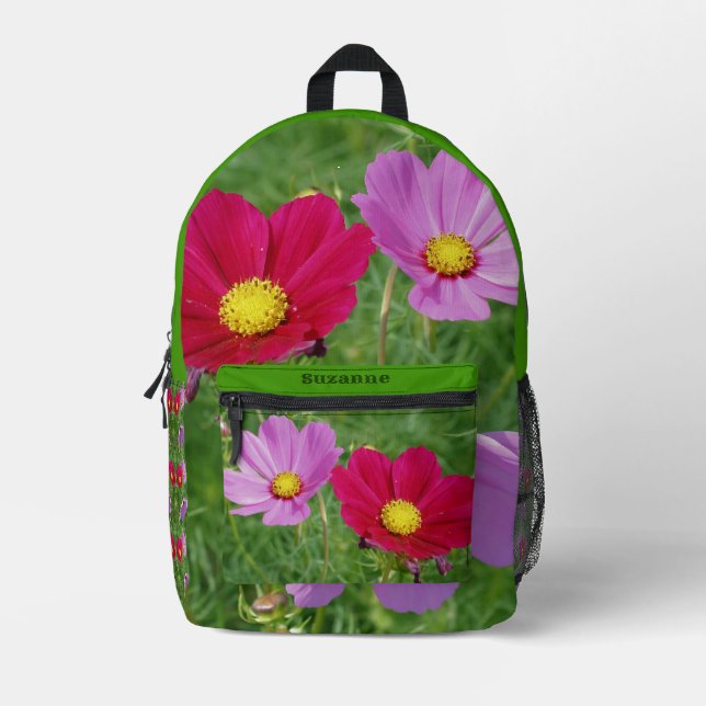Cosmos Flower Trio Personalised Printed Backpack (Front)