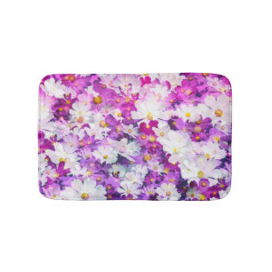 Cosmos flowers: floral pink purple background bath mat