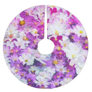Cosmos flowers: floral pink purple background brushed polyester tree skirt