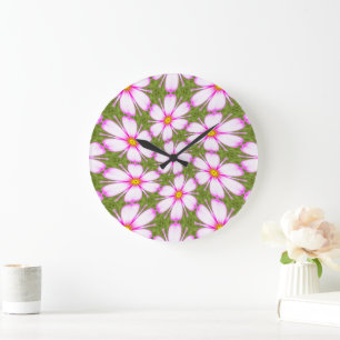 Cosmos Flowers Pattern Large Clock