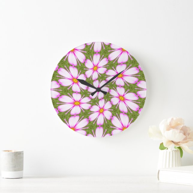 Cosmos Flowers Pattern Large Clock (Home)