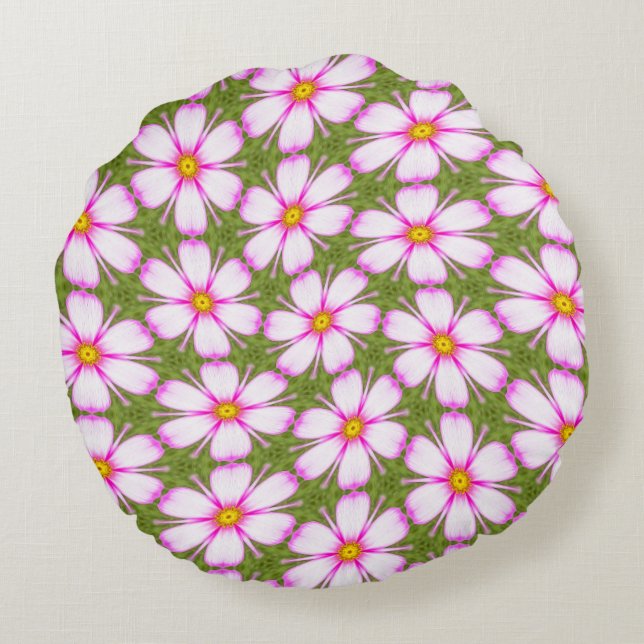 Cosmos Flowers Pattern Round Cushion (Back)
