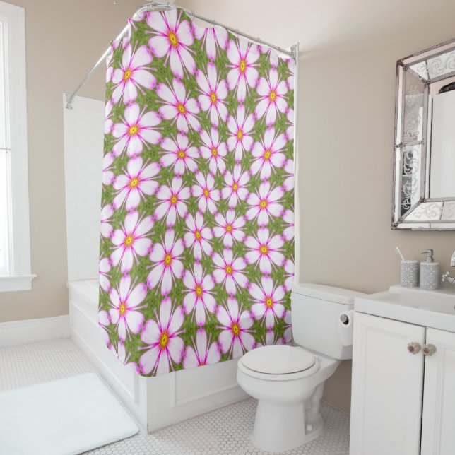 Cosmos Flowers Pattern Shower Curtain (In Situ)