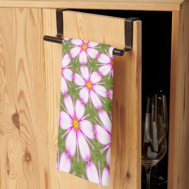 Cosmos Flowers Pattern Tea Towel (Thirds Fold)