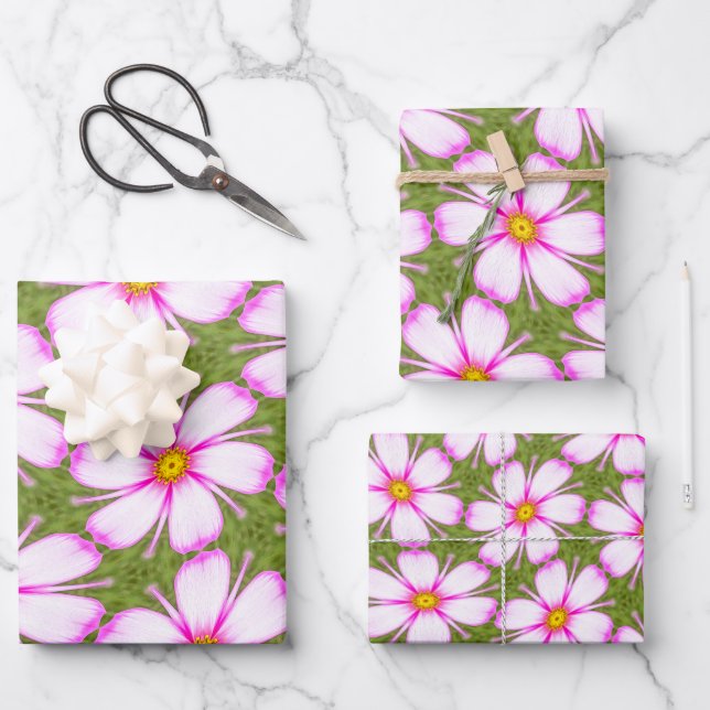 Cosmos Flowers Pattern Wrapping Paper Sheet (Front)
