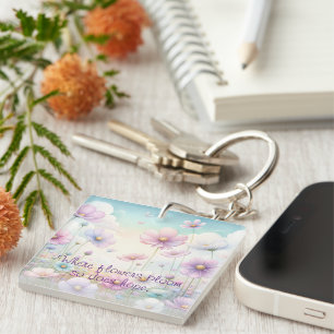 Cosmos Flowers & Quote Key Ring