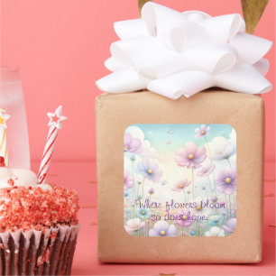 Cosmos Flowers & Quote Square Sticker