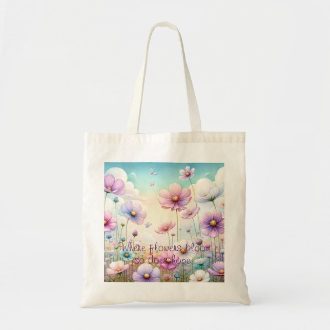 Cosmos Flowers & Quote Tote Bag (Front)