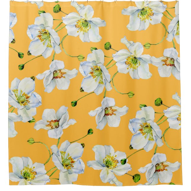 Cosmos flowers watercolor illustration pattern shower curtain (Front)